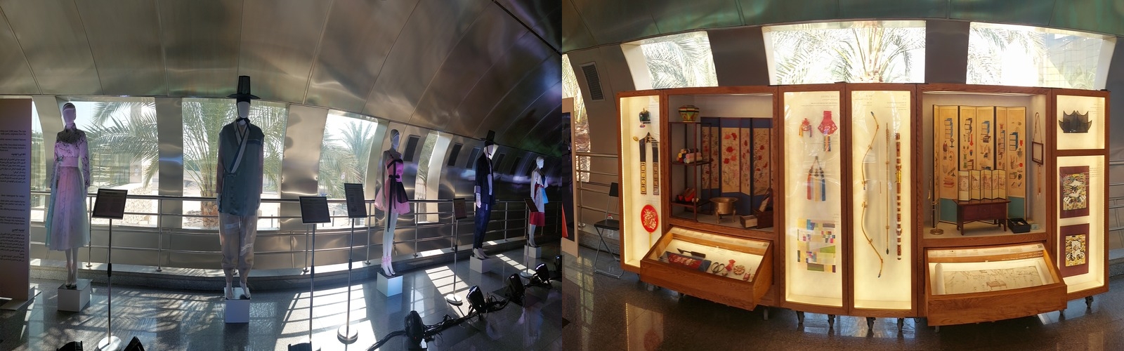Exhibition of traditional attire (left) and lifestyle and culture (right). (Lobna Gamal)