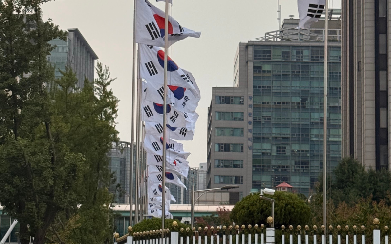 Die koreanische Flagge wird am 8. August an vielen Gebäuden und Häusern in Korea wehen © Manuel Guthmann